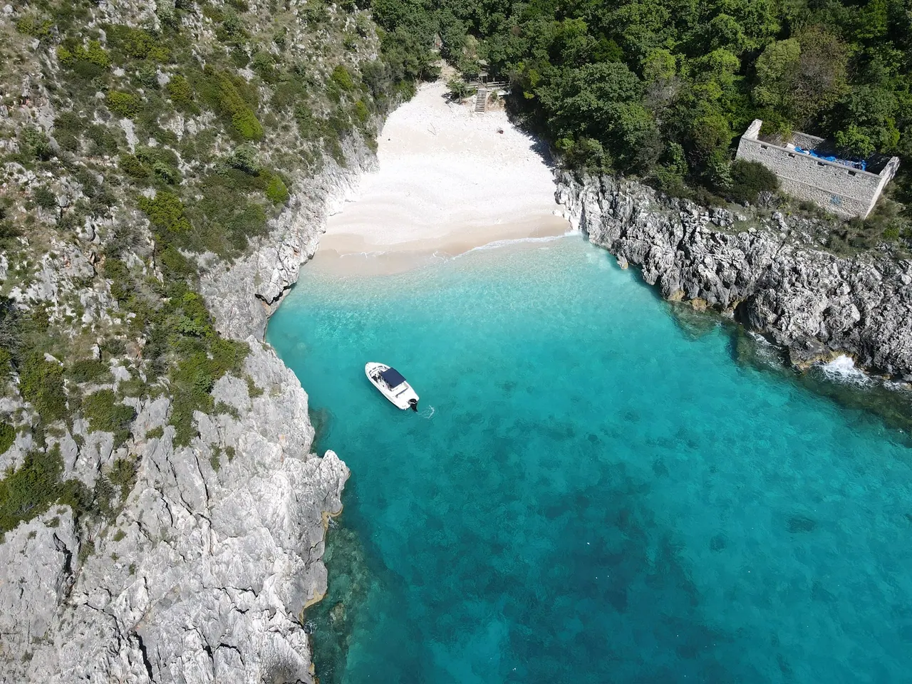 Our boat anchored in Saint Andrew Bay